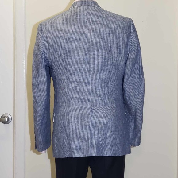 preppy summer jacket powder blue pinstripe 38R lapel piping - Picture 3 of 3
